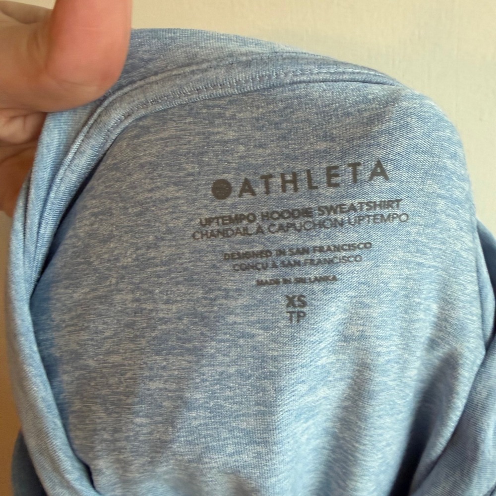 Athleta Uptempo Hoodie Sweatshirt Light Blue Long Sleeve Thumbholes XS TP - Picture 8 of 10